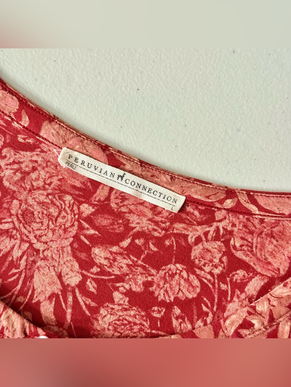 Peruvian Connection Fresco Floral Red Tunic Cotton L - Picture 6 of 8